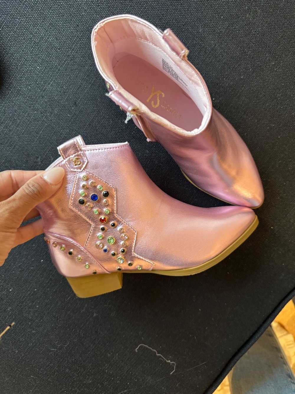 Metallic Pink Embellished Ankle Boots - girls